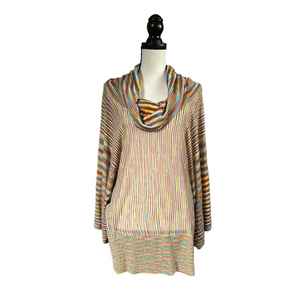 Vertigo Sweaters - SALE Vertigo Rainbow Knit Cowl Neck Sweater Kimono Sleeve Boho Maximalist XL